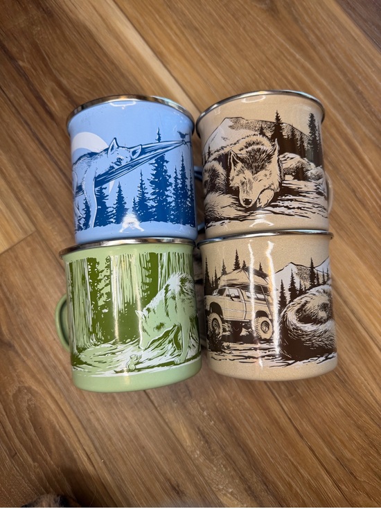 Other - Outdoor Wildlife Enamel Camping Mugs - Set of 4 (Blue, Tan, Green)
